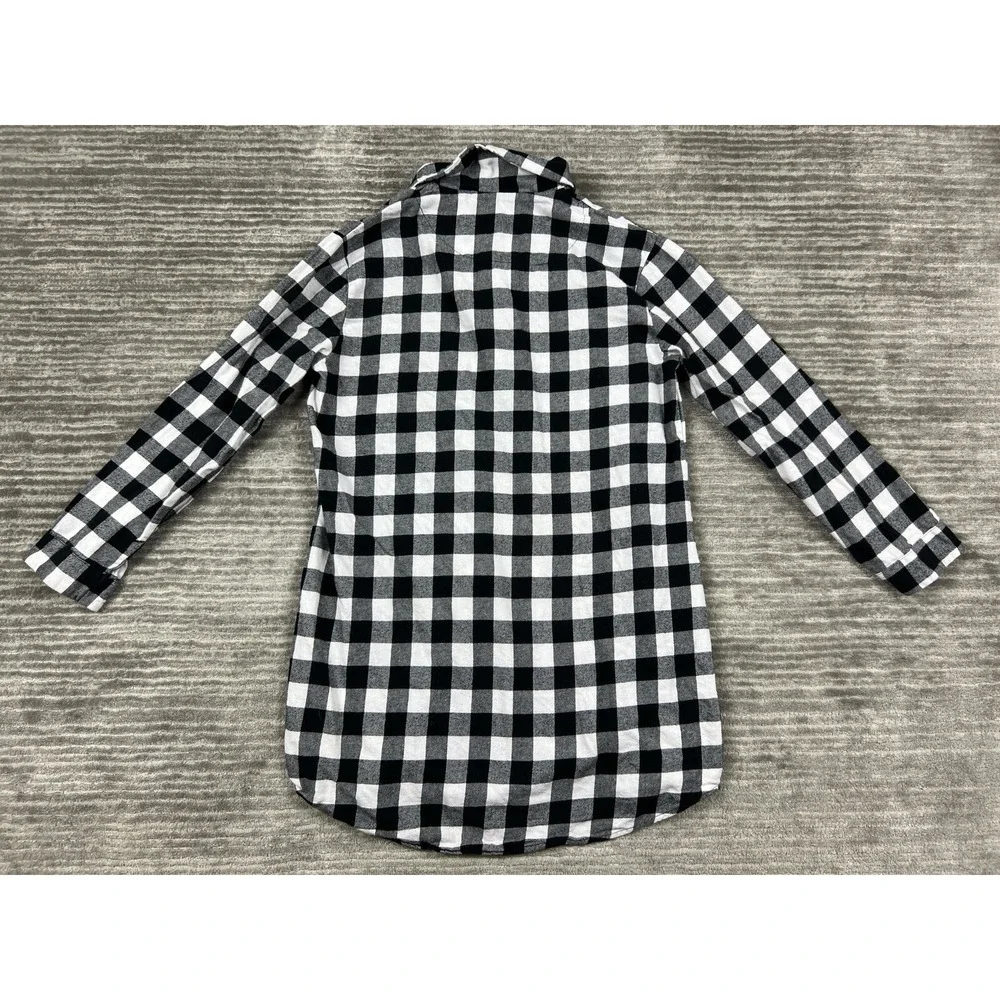 Latuza Sleepshirt Womens Medium Black & White Plaid Long‎ Sleeve Flannel